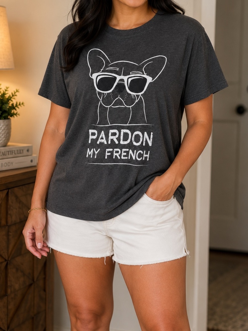 Pardon My French Bulldog Graphic Tee XL Gray Funny Dog Lover T-Shirt - Picture 1 of 5